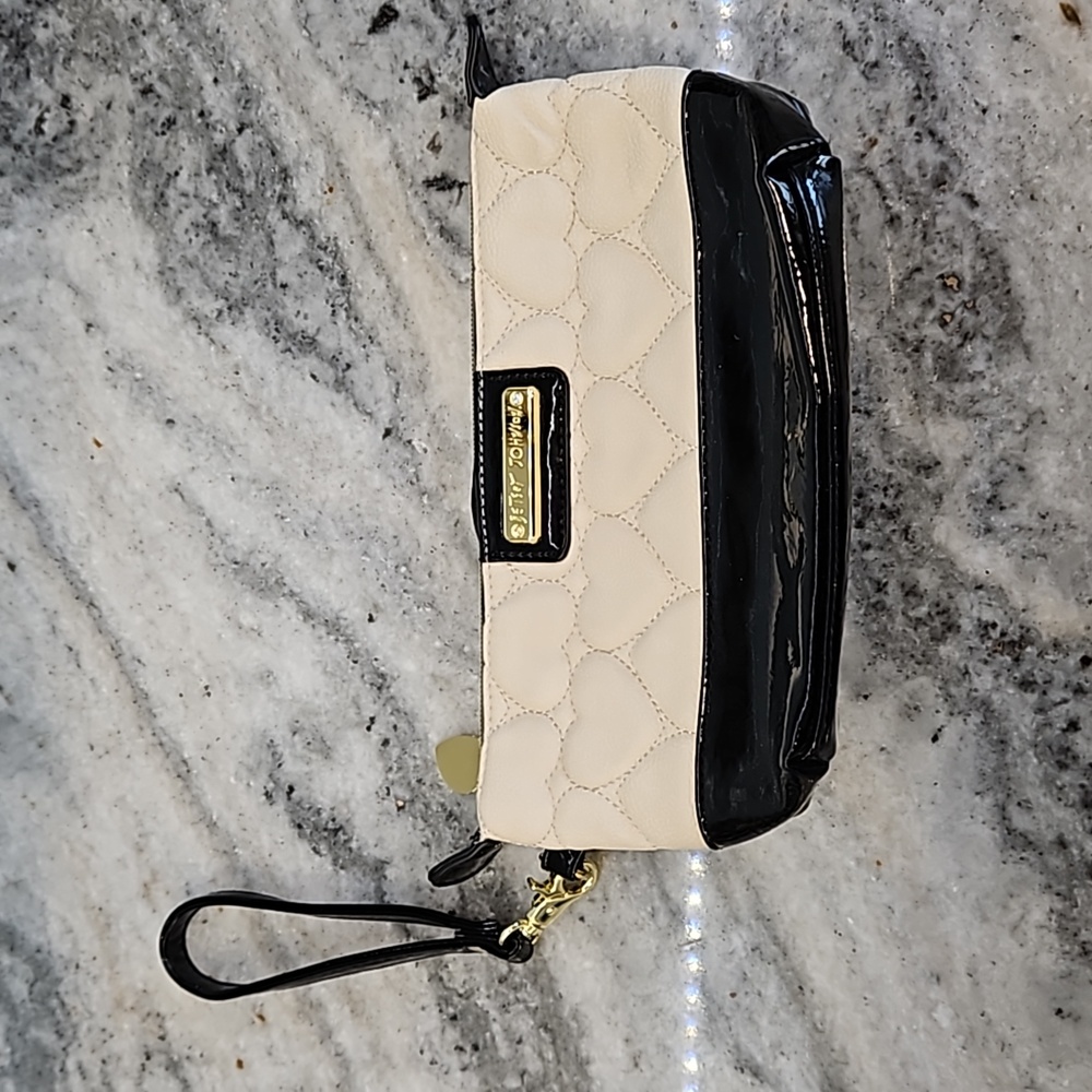 Betsy Johnson black heart oversized wristlet bag never used